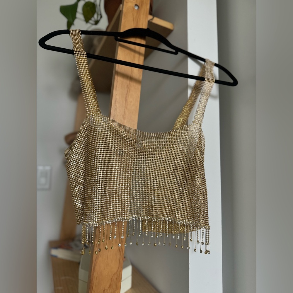 Gold Mesh Rhinestone Crop Top